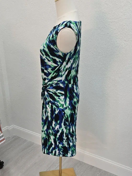 Sleeveless Midi Dress in Blue, Green & White Twist-Front - Picture 3 of 5